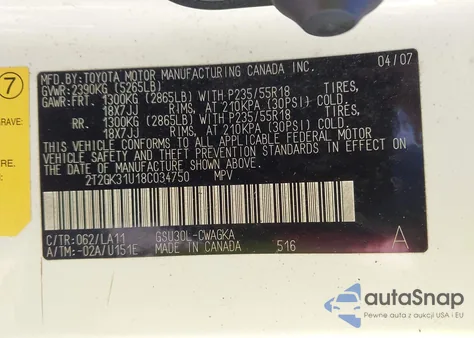 2008 Lexus Rx 350 from USA, damaged, VIN 2T2GK31U18C034750